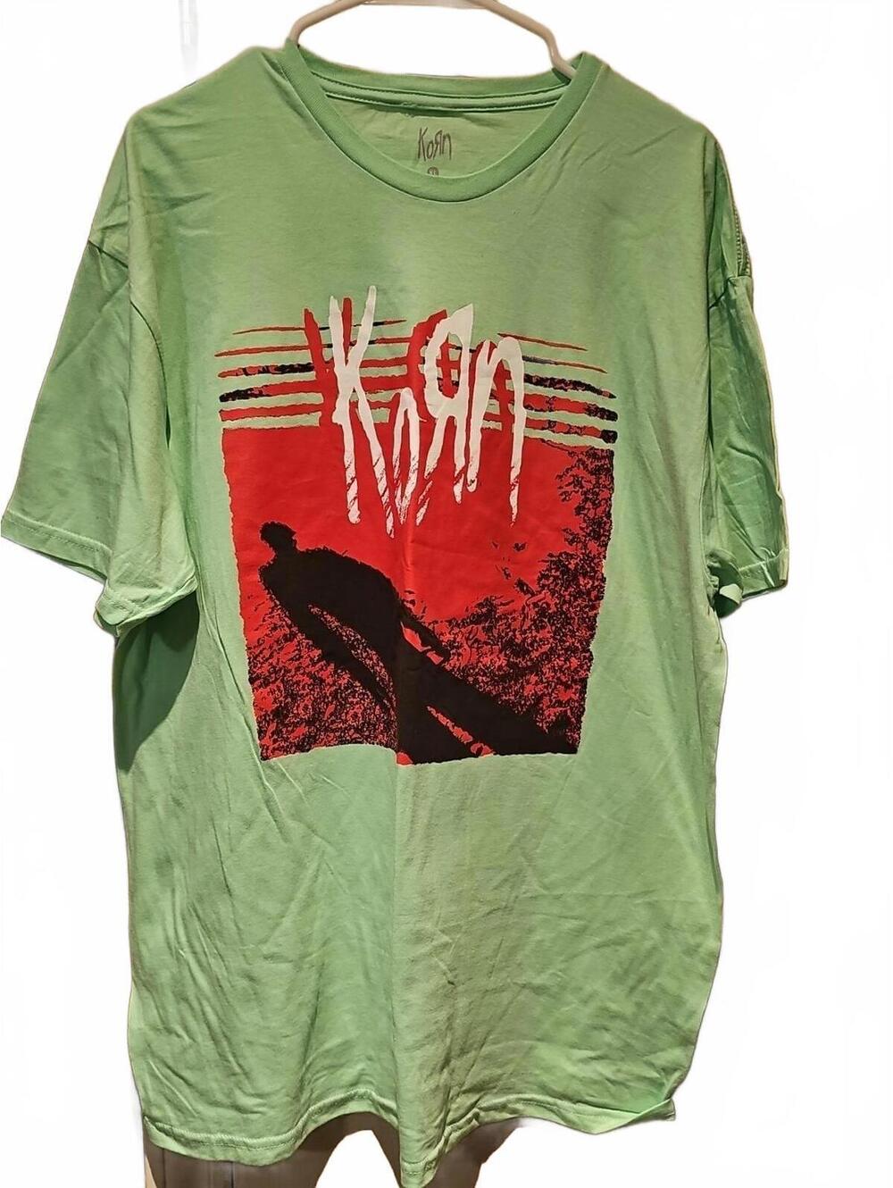 Korn Concert T-Shirt Men's Green Shadow Man Nu Metal Band Red Logo XL NWOT